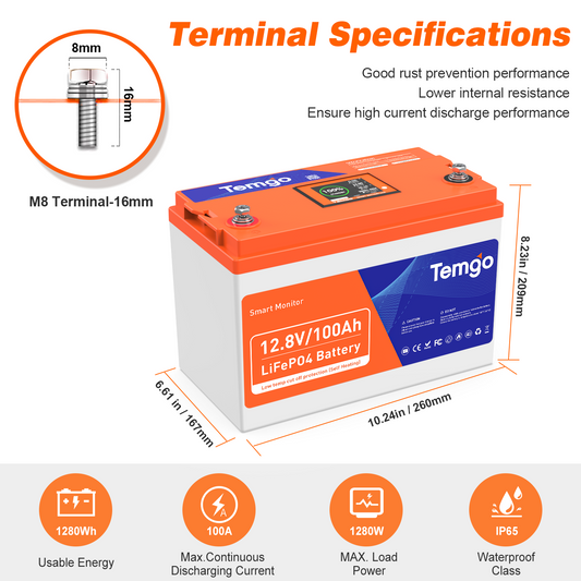 Temgo 12V 100Ah Self-Heating Good rust prevention performance