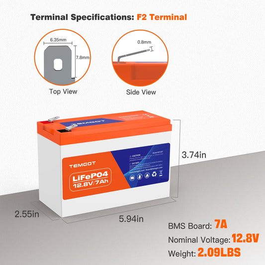 Temgo 12V 7Ah Rechargeable LiFePO4 Battery