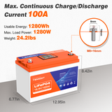Temgo LiFePO4 12V 100Ah 1280Wh Battery with Touchable LCD Screen, Built-in 100A BMS & Bluetooth, 5000+ Cycles, Ideal for RVs & Trailers, Trolling Motors, Home Energy, UPS Backup