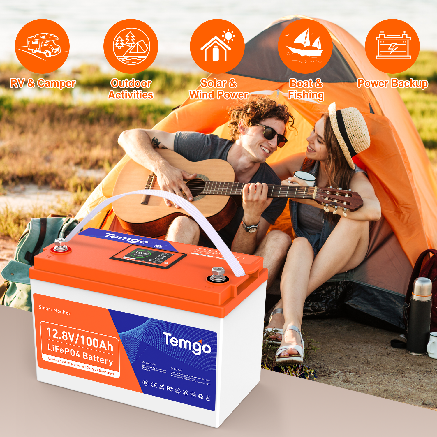 Temgo 12V 100Ah Lithium Battery With LCD Screen is specially designed for RVs