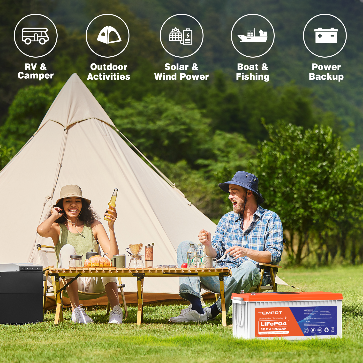 Temgo 12V 200Ah Self-Heating Lithium Battery