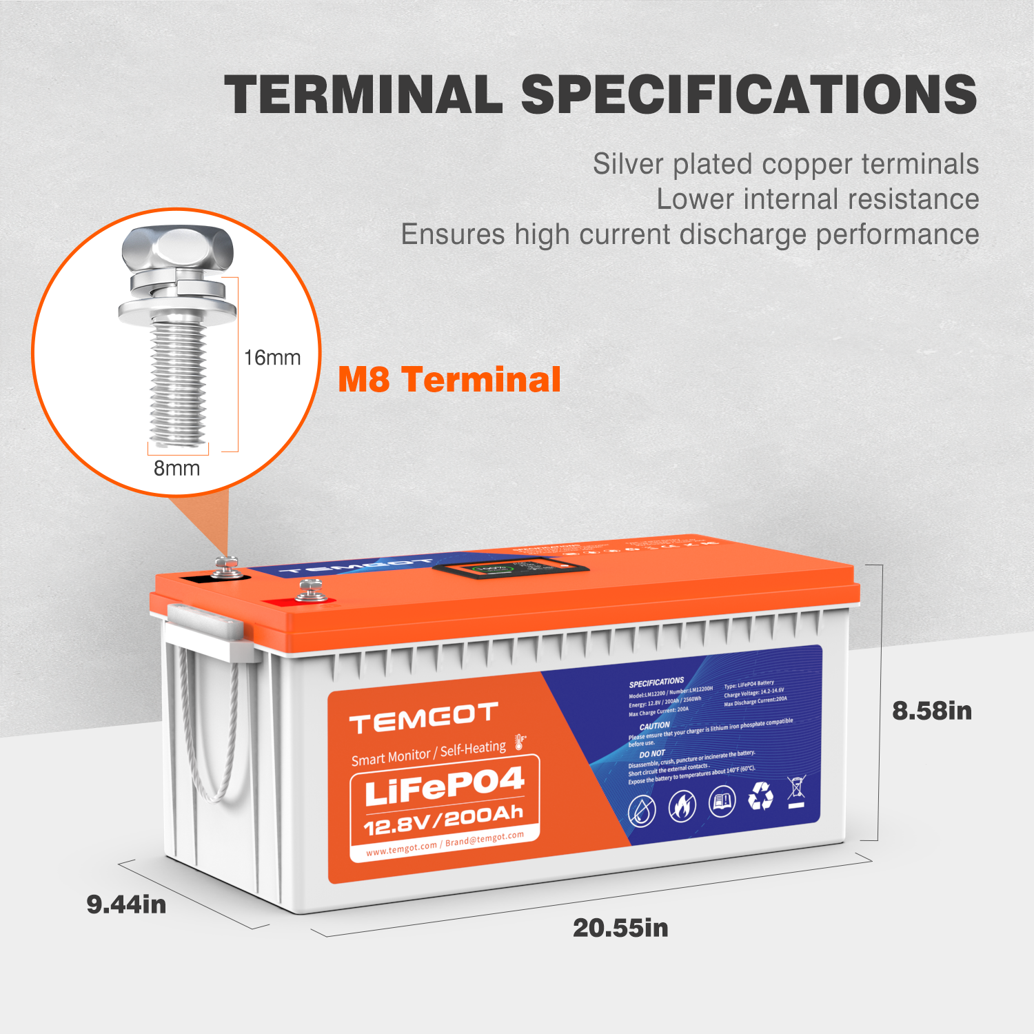 Temgo 12V 200Ah Self-Heating Lithium Battery