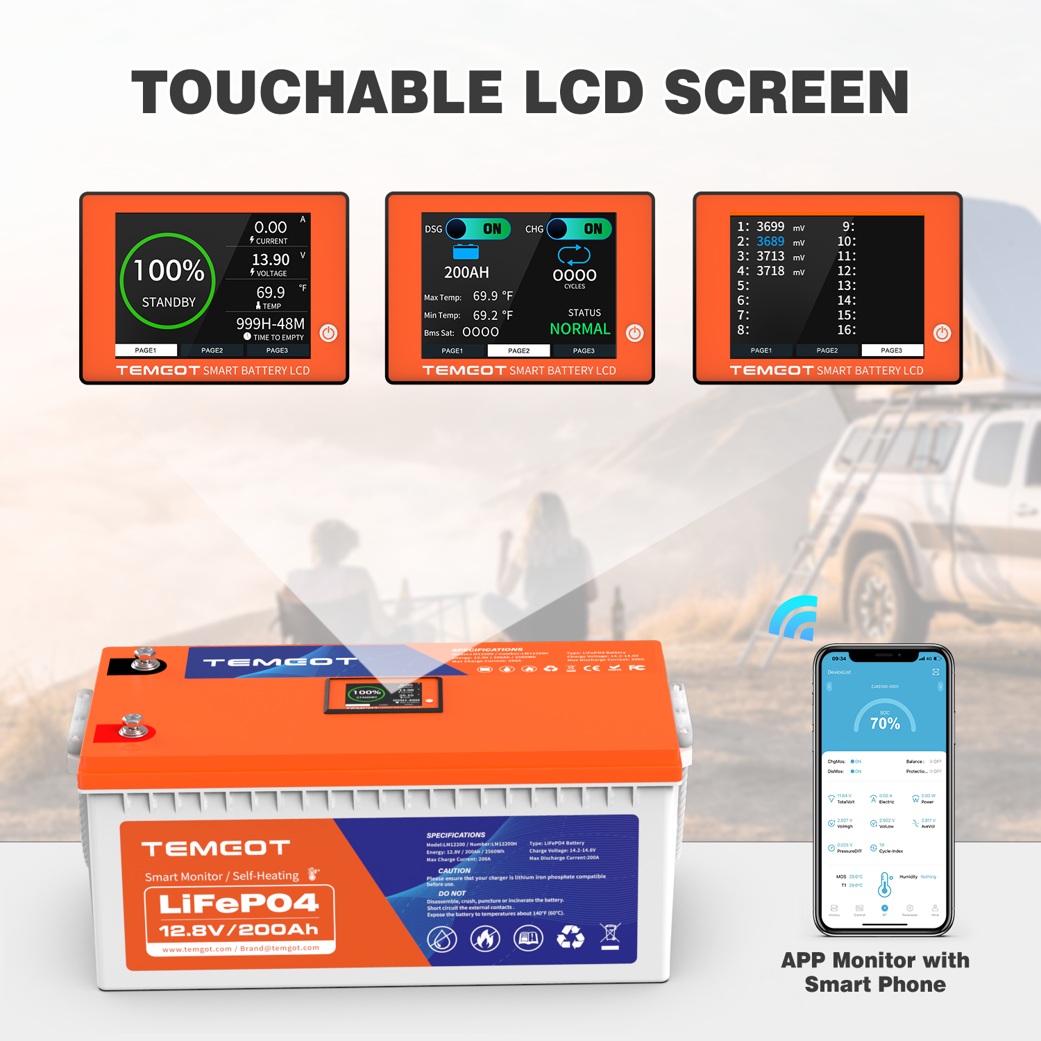 Temgo 12V 200Ah Self-Heating Lithium Battery