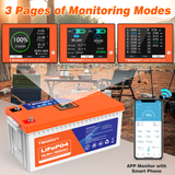 Temgo LiFePO4 12V 200Ah 2560Wh Battery with Touchable LCD Screen, Built-in 200A BMS & Bluetooth, 5000+ Cycles, Ideal for: RVs & Campers, Marine, Off-Grid Systems, Server Rack