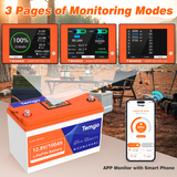 Temgo 12V 100Ah Lithium Battery With LCD Screen 3 Pages of Monitoring Modes