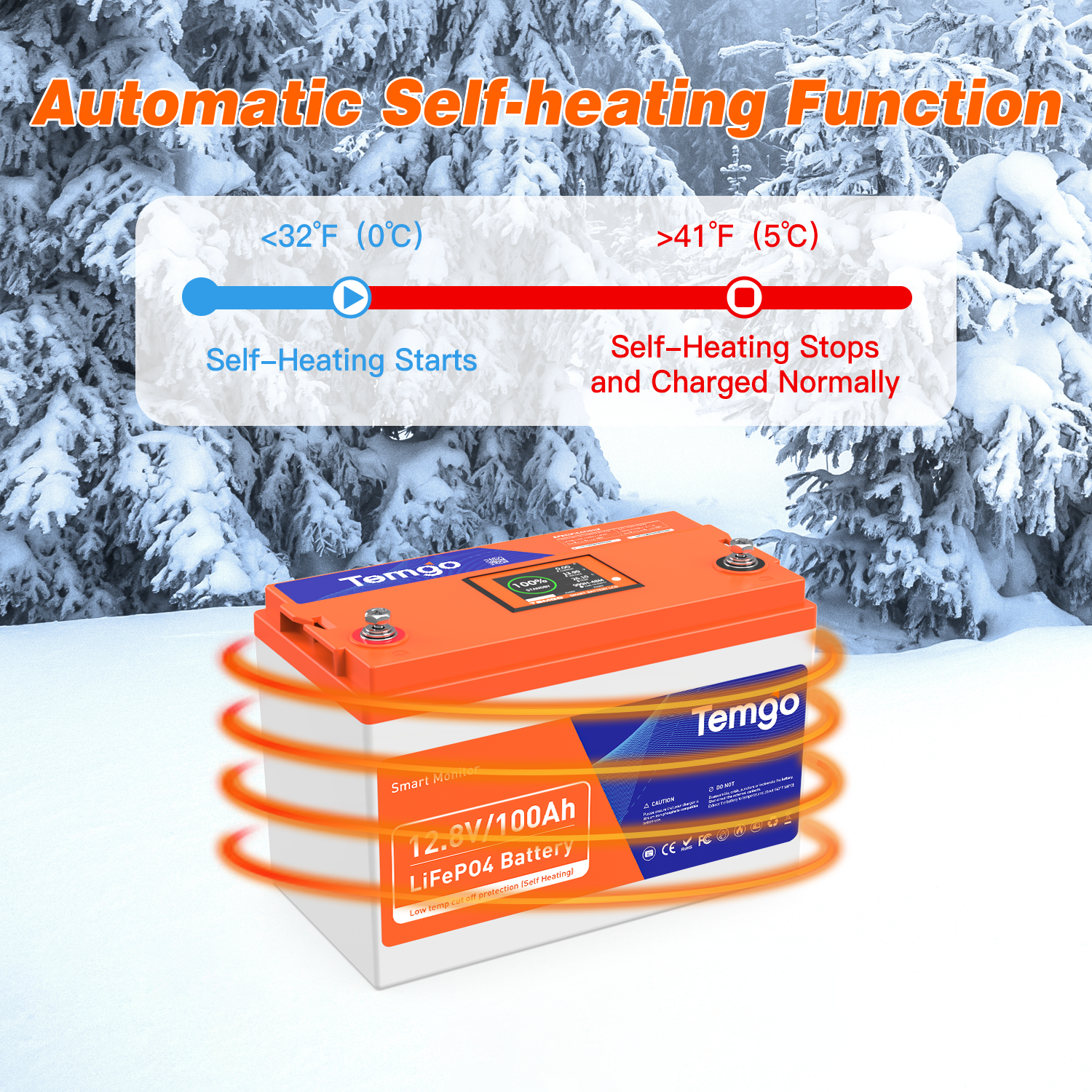 Temgo 12V 100Ah Self-Heating Function