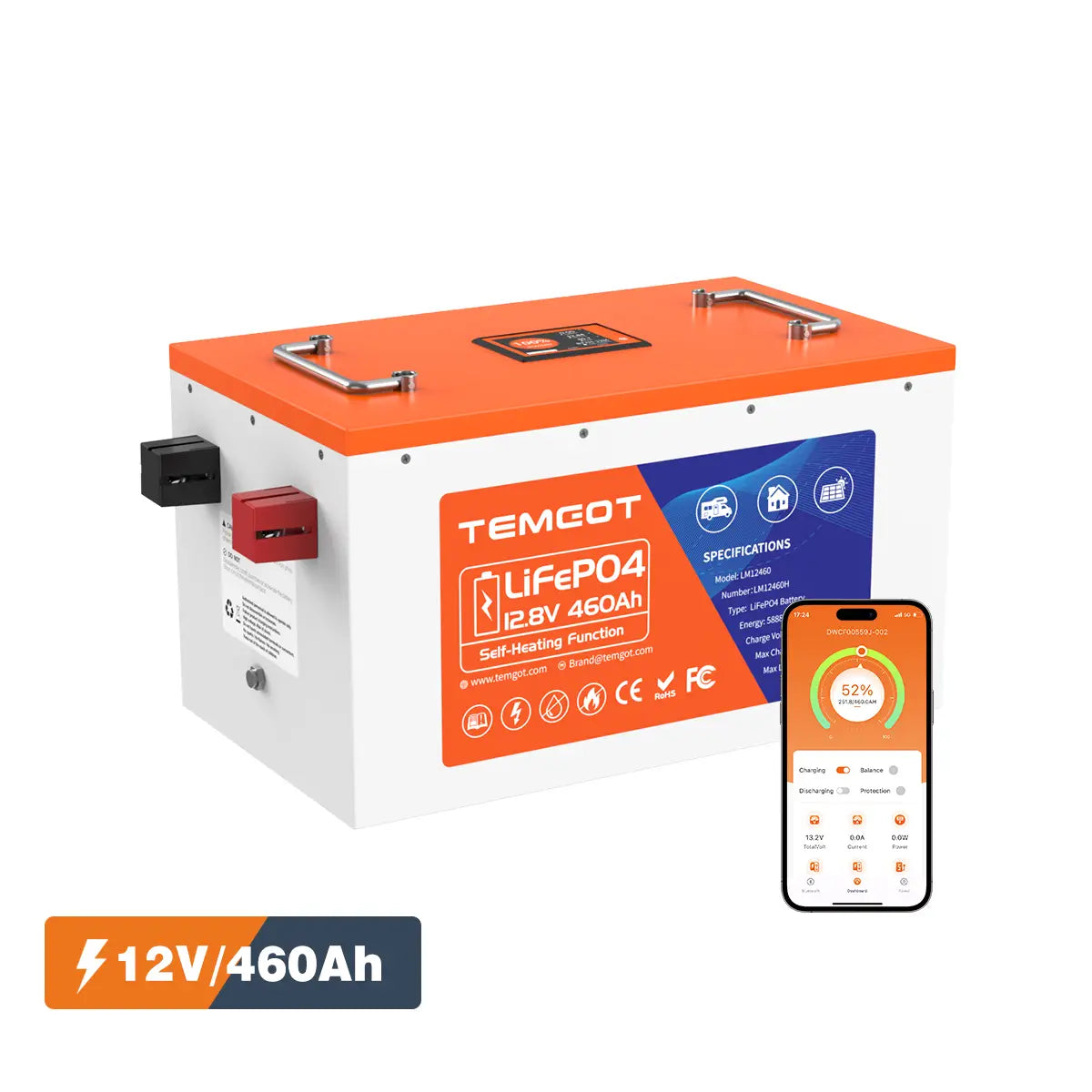 Temgo LiFePO4 12V 460Ah Self-Heating Battery