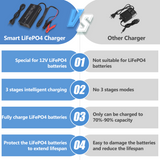 Temgo 14.6V 20A Smart Battery Charger, LiFePO4 Battery Charger for 12V Lithium Battery, Perfect for LiFePO4 Battery Recharging, Support Fast Charging