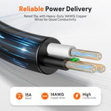 125V 15A AC Power Inlet Port Plug with 16.5in Cord & 9.84ft Extension Cable, Waterproof Cap, 14AWG, Golf Cart & Outdoor Charging Socket Kit